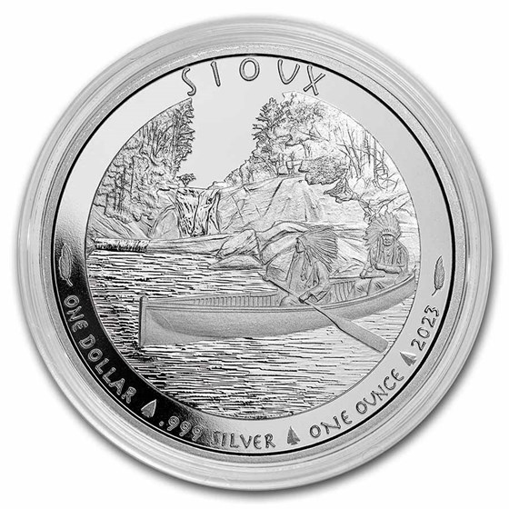 2023 1 oz Silver $1 Sioux Indian Chief Canoe BU