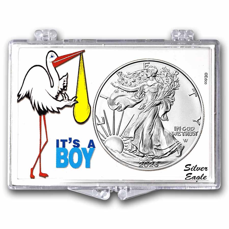 2026 1 oz Silver Eagle - w/Snap-Lock, It's A Boy! Stork Design