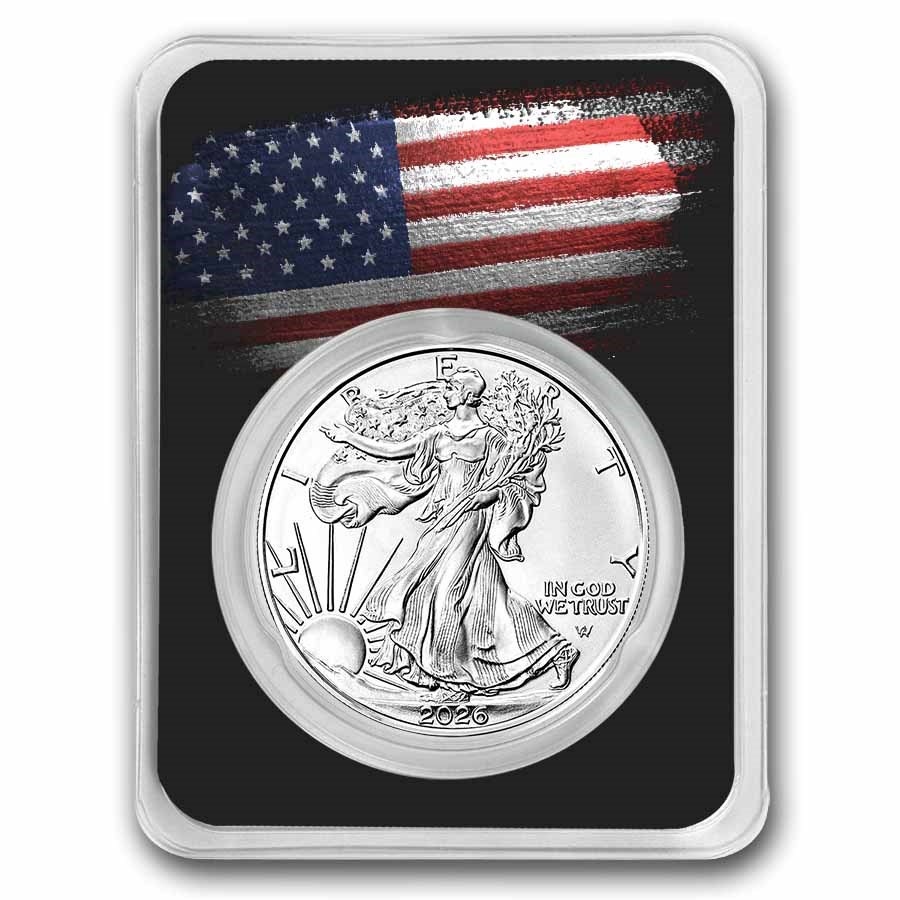 2026 1 oz Silver Eagle - w/American Flag, Black Card, In TEP