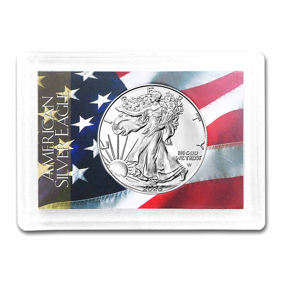 2026 1 oz Silver Eagle - w/Harris Holder, American Flag Design 2026 1 oz Silver Eagle - w/Harris Holder, American Flag Design