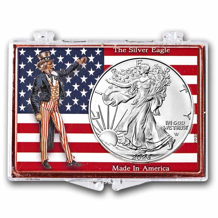 2026 1 oz Silver Eagle - w/Snap-Lock, American Flag & Uncle Sam 2026 1 oz Silver Eagle - w/Snap-Lock, American Flag & Uncle Sam