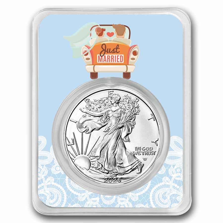 2026 1 oz Silver Eagle - w/Just Married, Light Blue Card, In TEP 2026 1 oz Silver Eagle - w/Just Married, Light Blue Card, In TEP