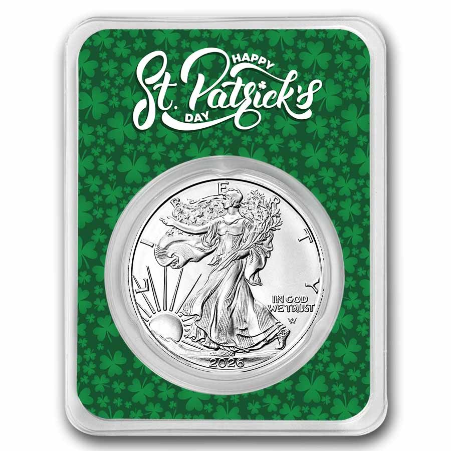 2026 1 oz Silver Eagle - w/Happy St. Patrick's Day Card, In TEP