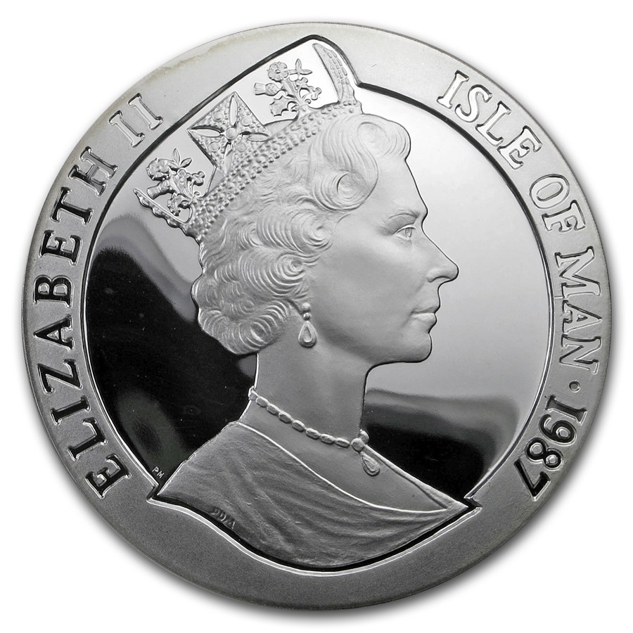 1987 Isle of Man 10 oz Silver 10 Crowns America's Cup Proof