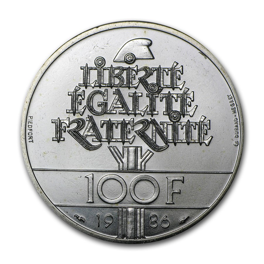 1986 France Silver 100 Francs Piedfort Statue of Liberty BU