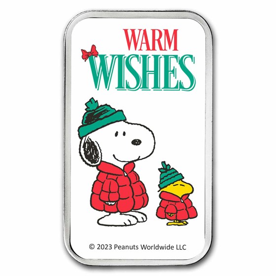 Peanuts® Snoopy &amp; Woodstock Warm Wishes 1 oz Colorized Silver Bar