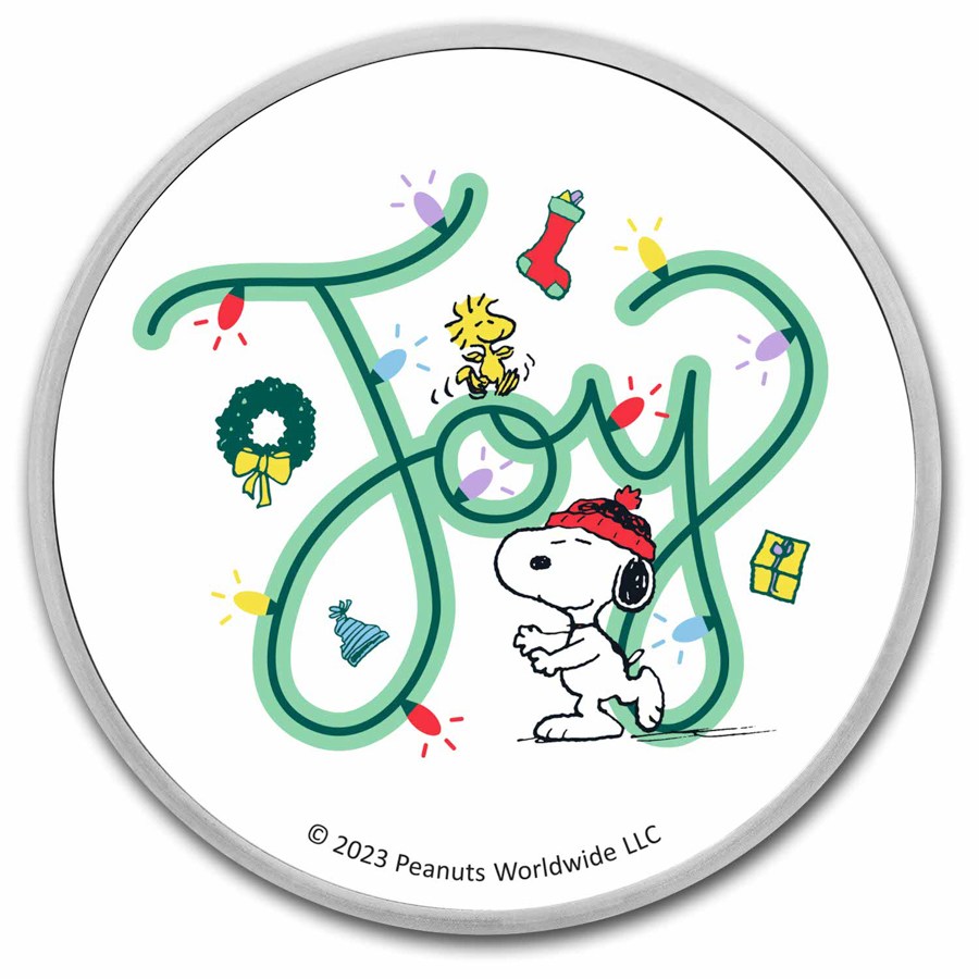 Peanuts® Holiday "Joy" "Shiny & Bright" 1 oz Colorized Silver