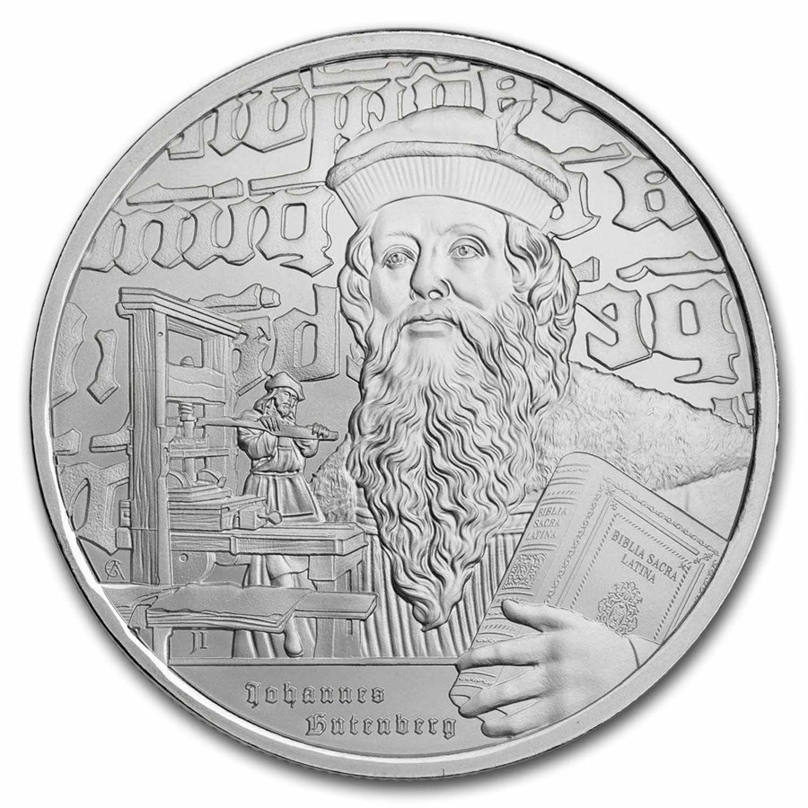 2024 Niue 1 oz Silver Icons: Johannes Gutenberg in TEP