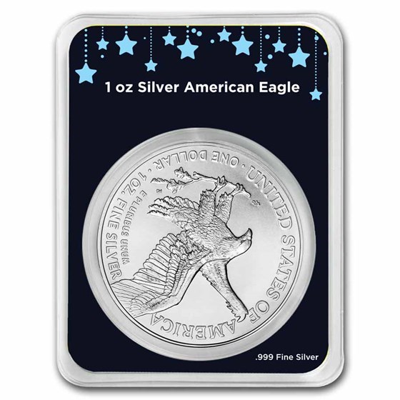 2026 1 oz American Silver Eagle - w/Blue Christmas Ornament Card