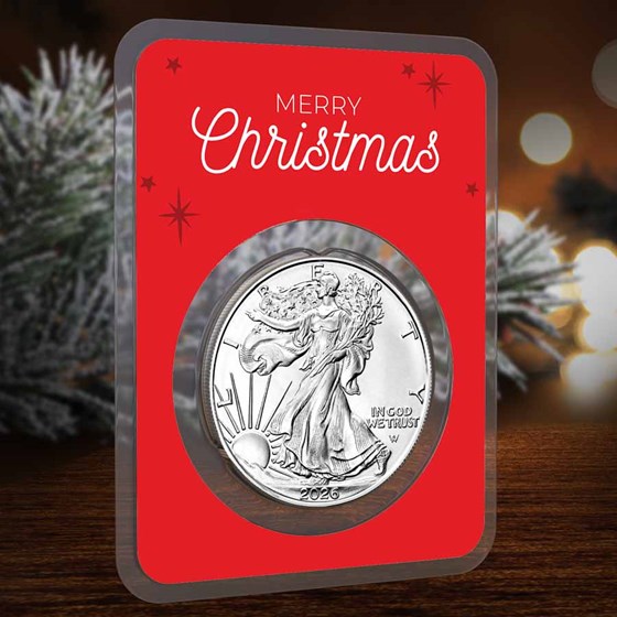 2026 1 oz American Silver Eagle - w/Christmas Snowy Village Card