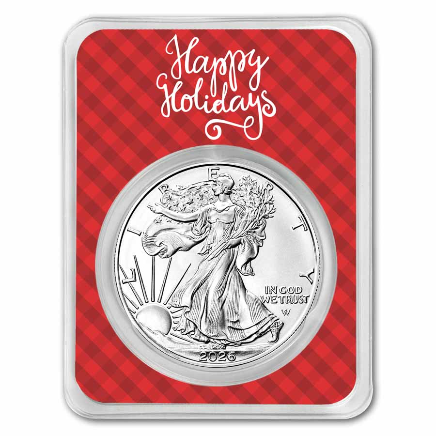 2026 1 oz American Silver Eagle - w/Plaid Happy Holidays Card