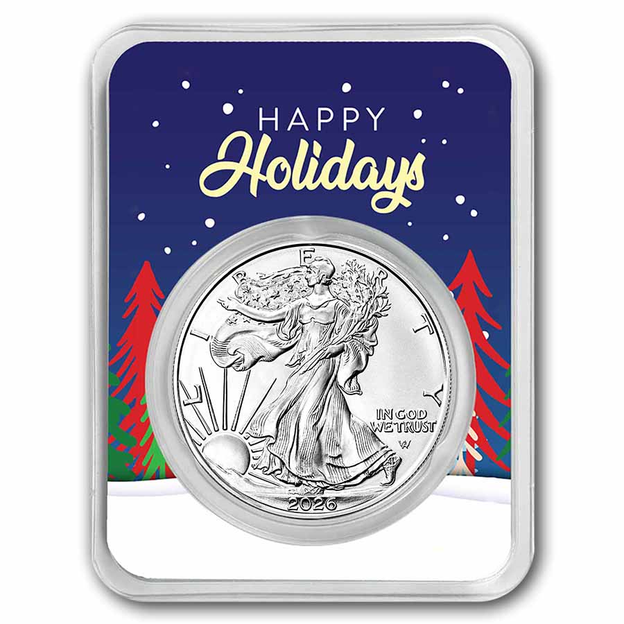 2026 1 oz American Silver Eagle - w/Happy Holidays Trees Card
