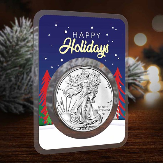 2026 1 oz American Silver Eagle - w/Happy Holidays Trees Card