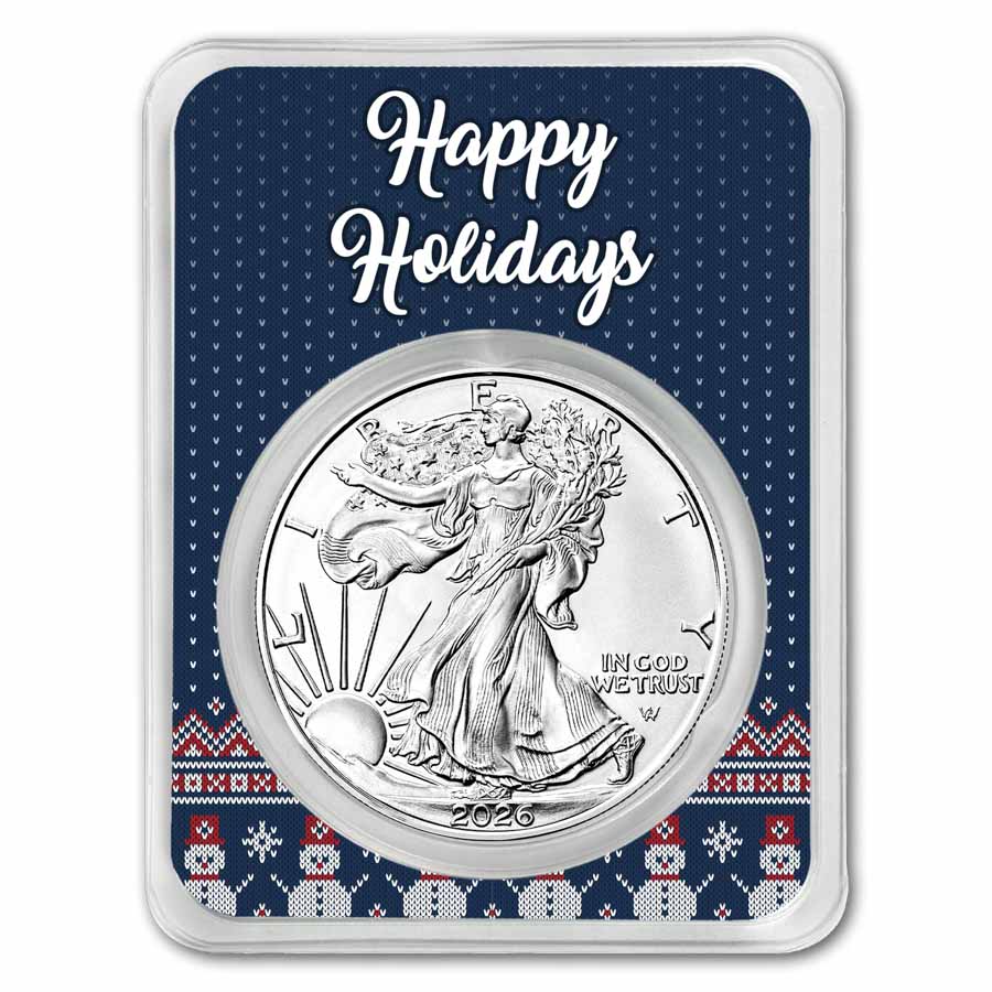 2026 1 oz American Silver Eagle - w/Happy Holidays Snowmen Card