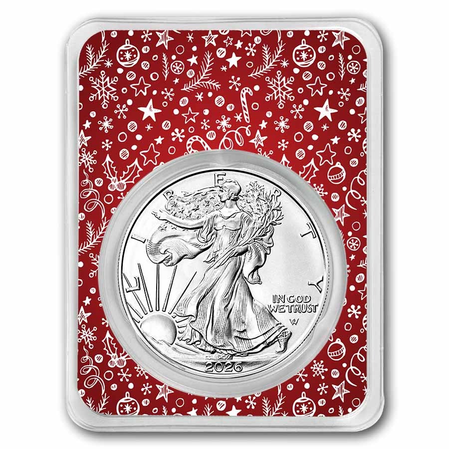 2026 1 oz American Silver Eagle - w/Red Winter Holiday Card
