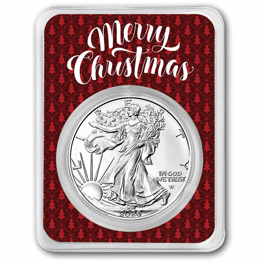 2026 1 oz American Silver Eagle - w/Elegant Merry Christmas Card