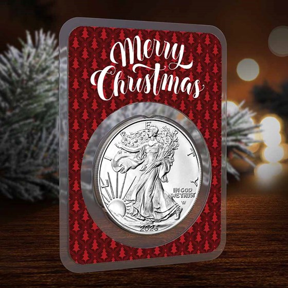 2026 1 oz American Silver Eagle - w/Elegant Merry Christmas Card