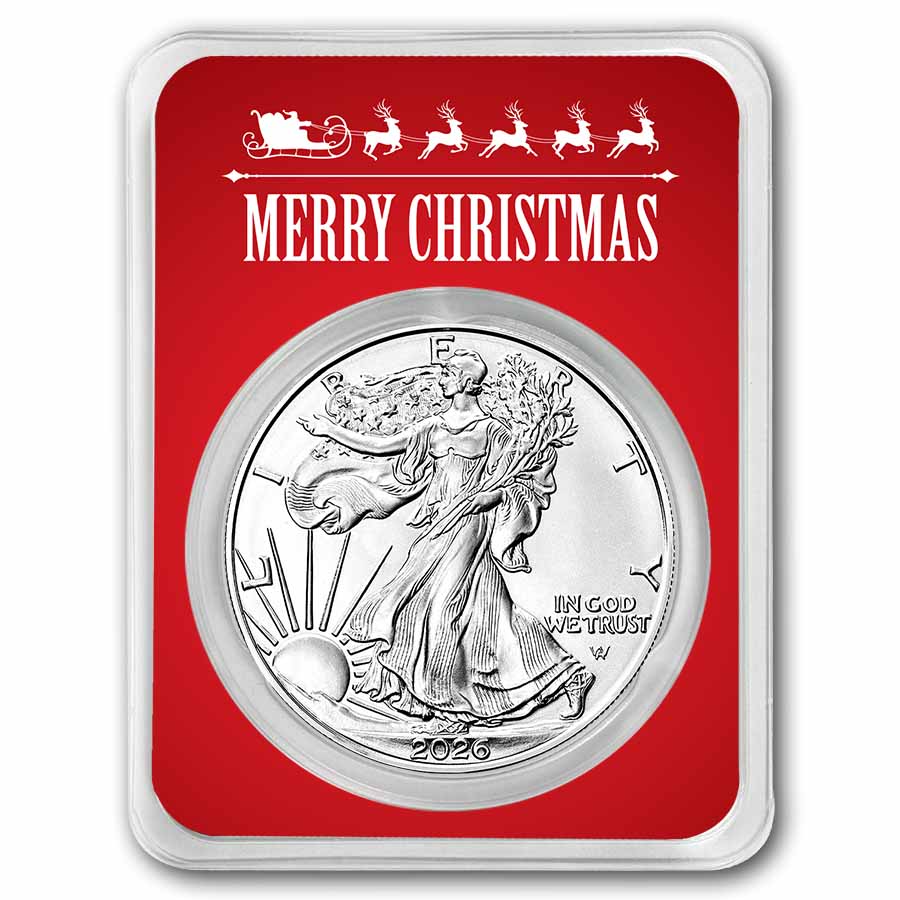 2026 1 oz American Silver Eagle - w/Red Merry Christmas Card
