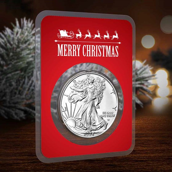 2026 1 oz American Silver Eagle - w/Red Merry Christmas Card