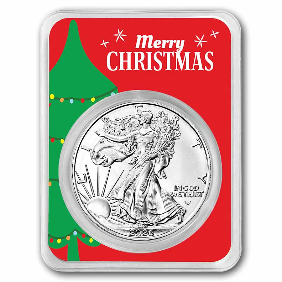 2026 1 oz American Silver Eagle - w/Merry Christmas Tree Card