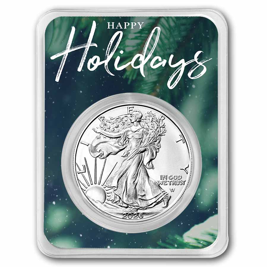 2026 1 oz American Silver Eagle - w/Happy Holidays Tree Branches