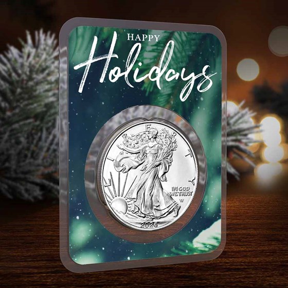 2026 1 oz American Silver Eagle - w/Happy Holidays Tree Branches