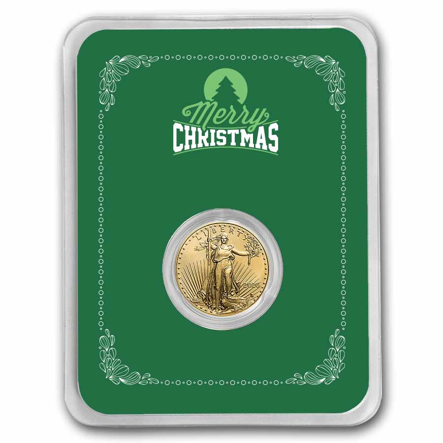 2026 1/10 oz American Gold Eagle - w/Green Merry Christmas Card