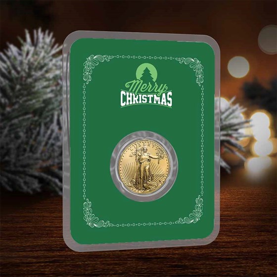 2026 1/10 oz American Gold Eagle - w/Green Merry Christmas Card