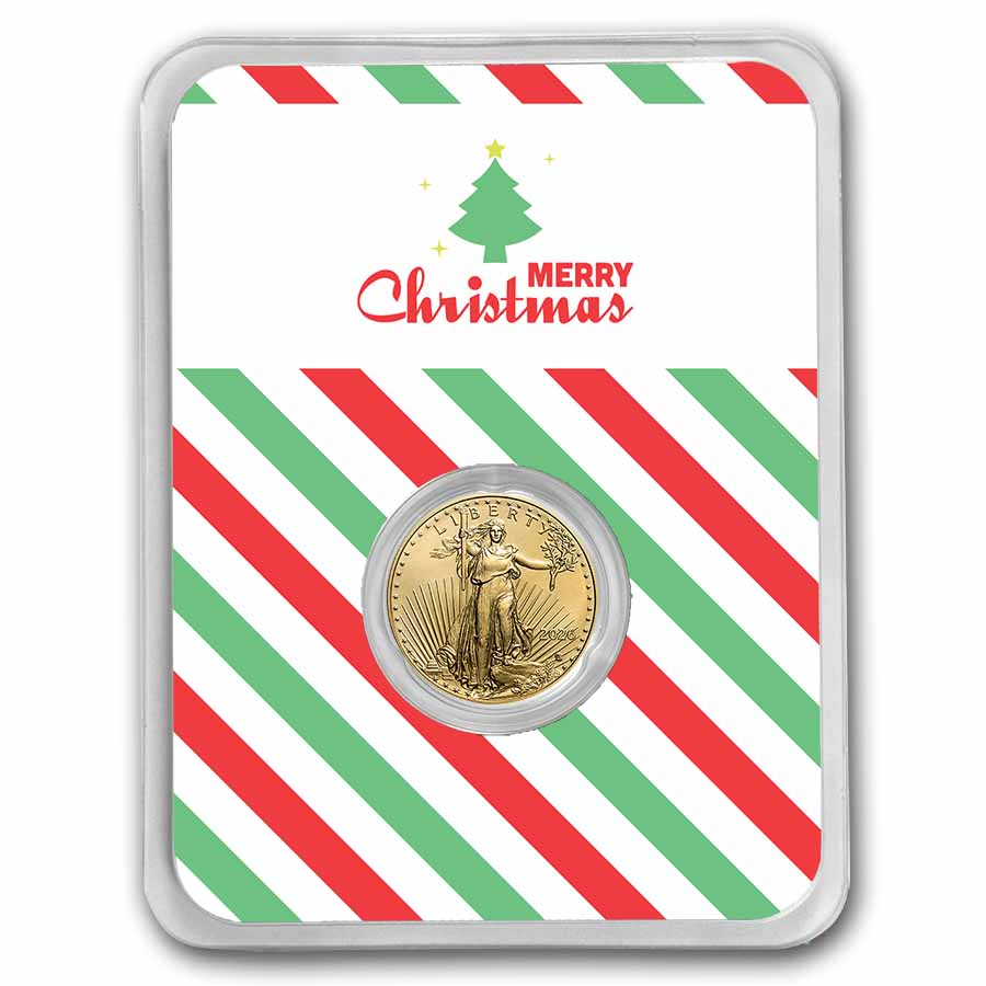 2026 1/10 oz American Gold Eagle - w/Merry Christmas Tree Card