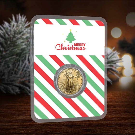 2026 1/10 oz American Gold Eagle - w/Merry Christmas Tree Card