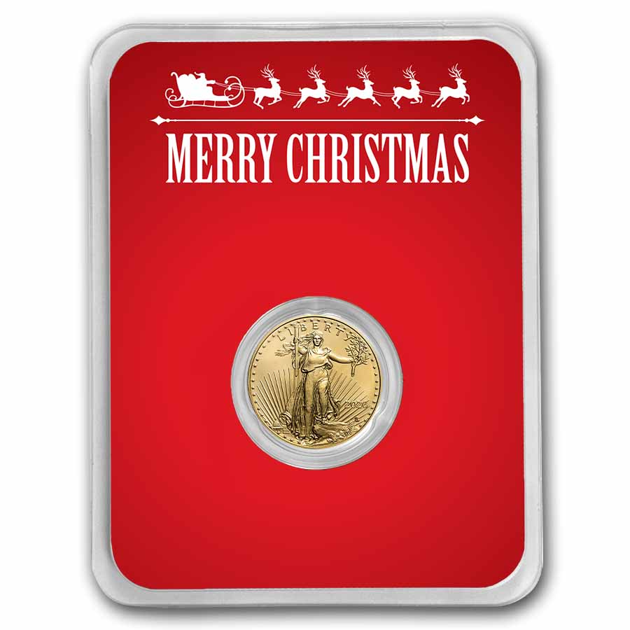 2026 1/10 oz American Gold Eagle - w/Red Merry Christmas Card
