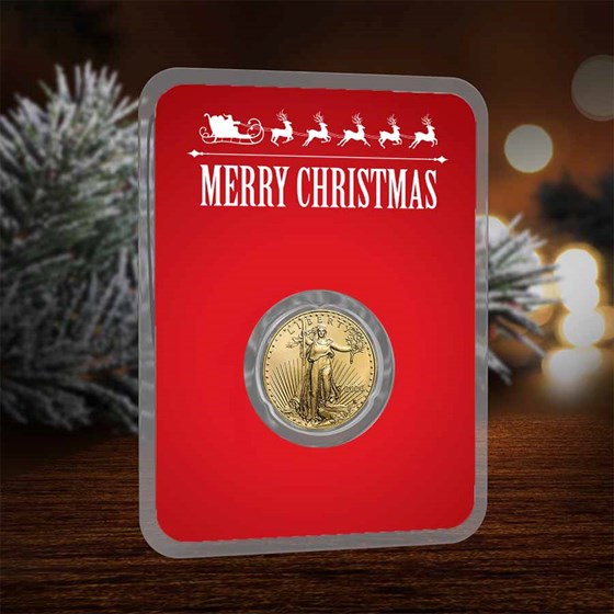 2026 1/10 oz American Gold Eagle - w/Red Merry Christmas Card