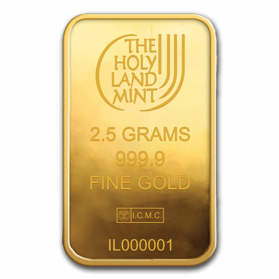 2.5 gram Gold Bar - Holy Land Mint Dove of Peace (In Assay)