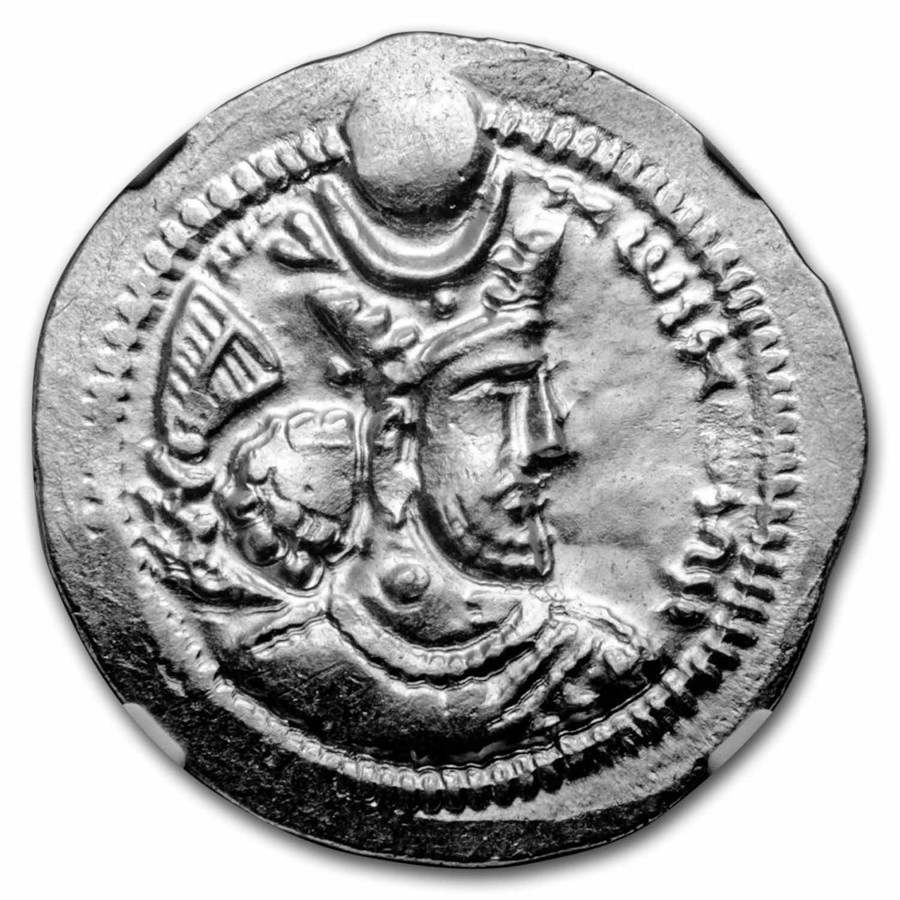 Sasanian Kings Silver Drachm Bahram V (420-438 AD) AU NGC