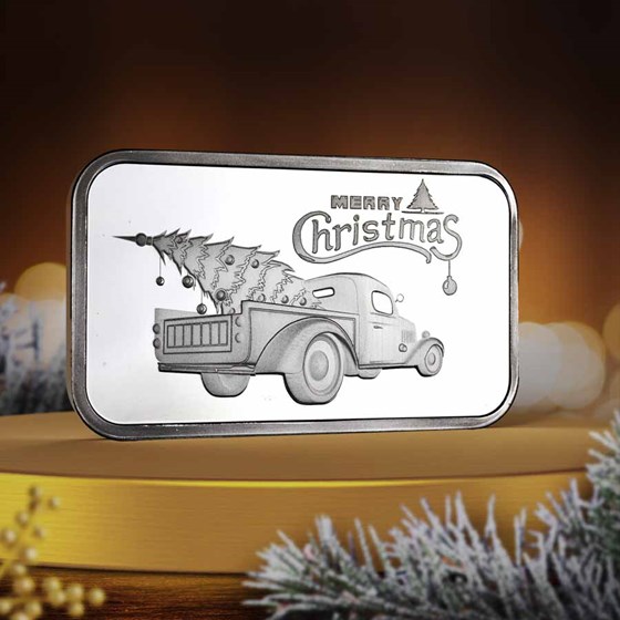 2026 1 oz Silver Bar - Vintage Truck w/ Christmas Tree