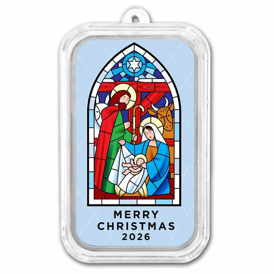 2026 1 oz Silver Colorized Bar - Stained Glass Nativity