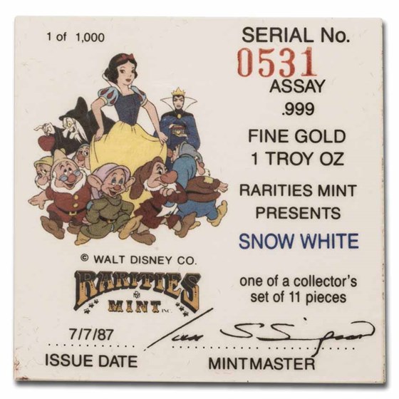 1 oz Gold - Disney's Snow White 50th Anniversary (Random Motif)