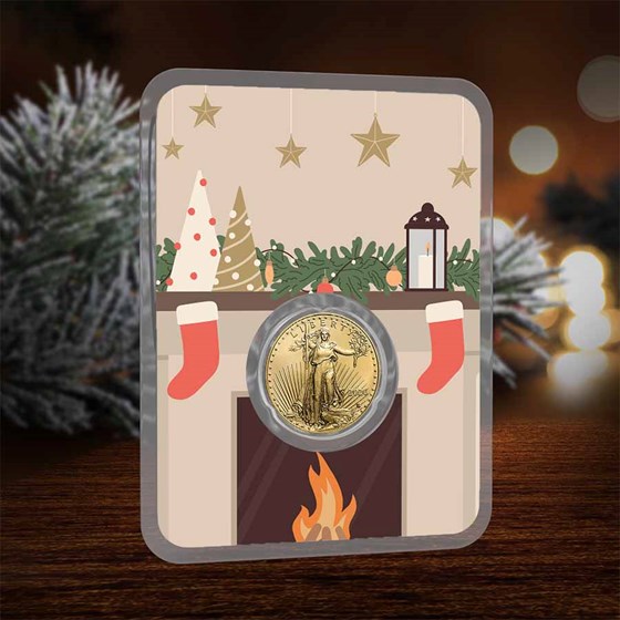 2026 1/10 oz American Gold Eagle - w/Fireplace &amp; Wreath Card