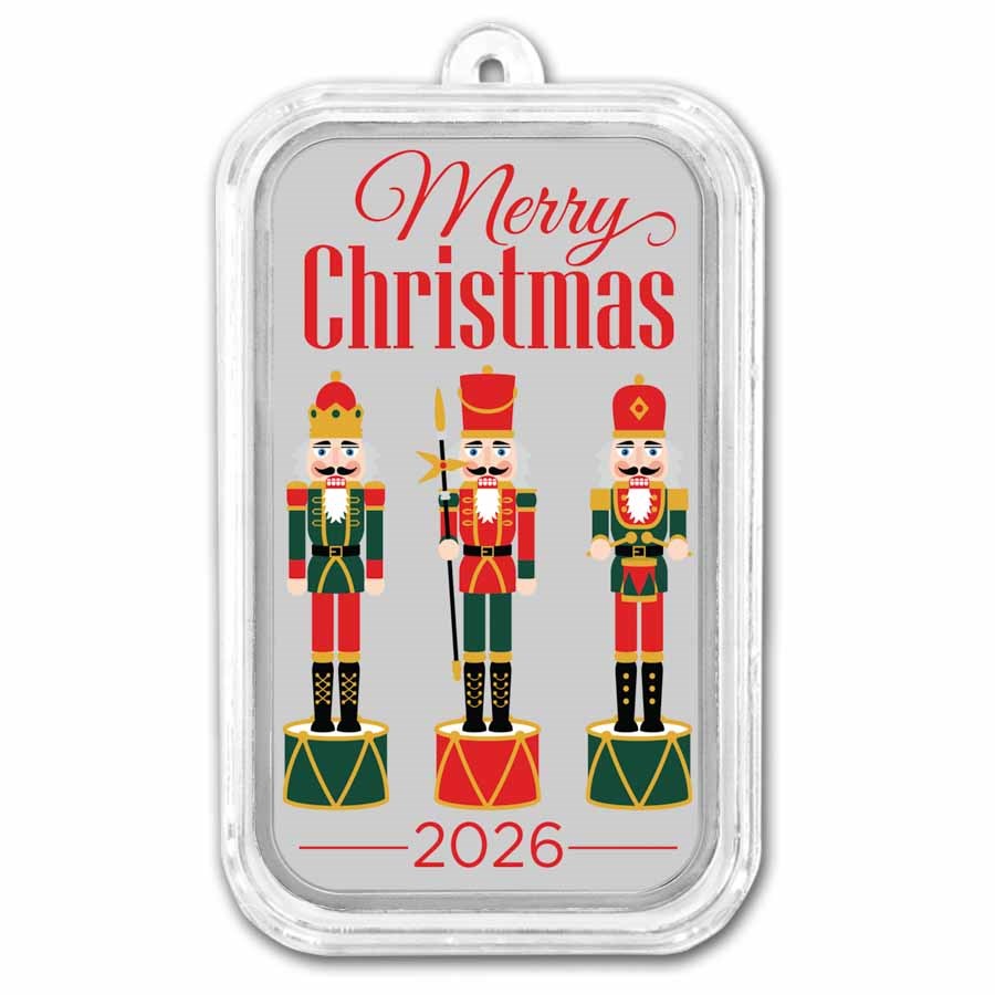 2026 1 oz Silver Colorized Bar - Merry Christmas Nutcrackers
