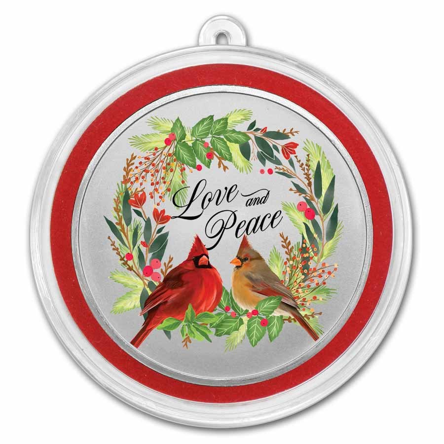 1 oz Silver Colorized Round - Cardinals Wreath "Love and Peace"