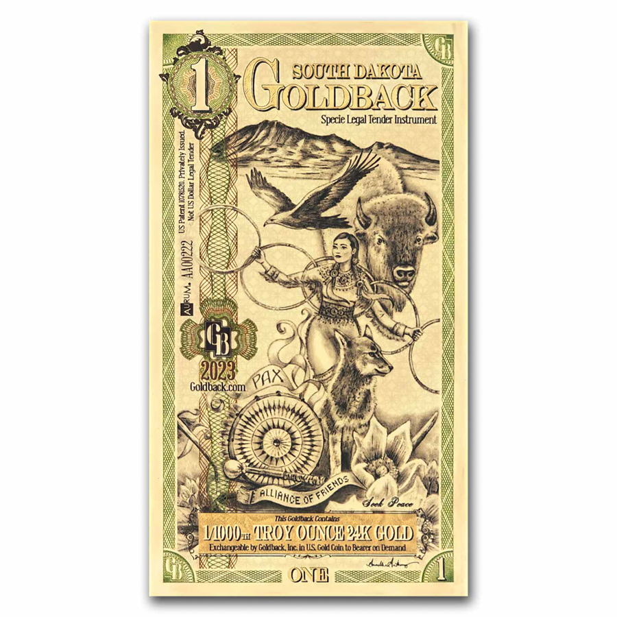 1 South Dakota Goldback - Aurum Gold Foil Note (24k)