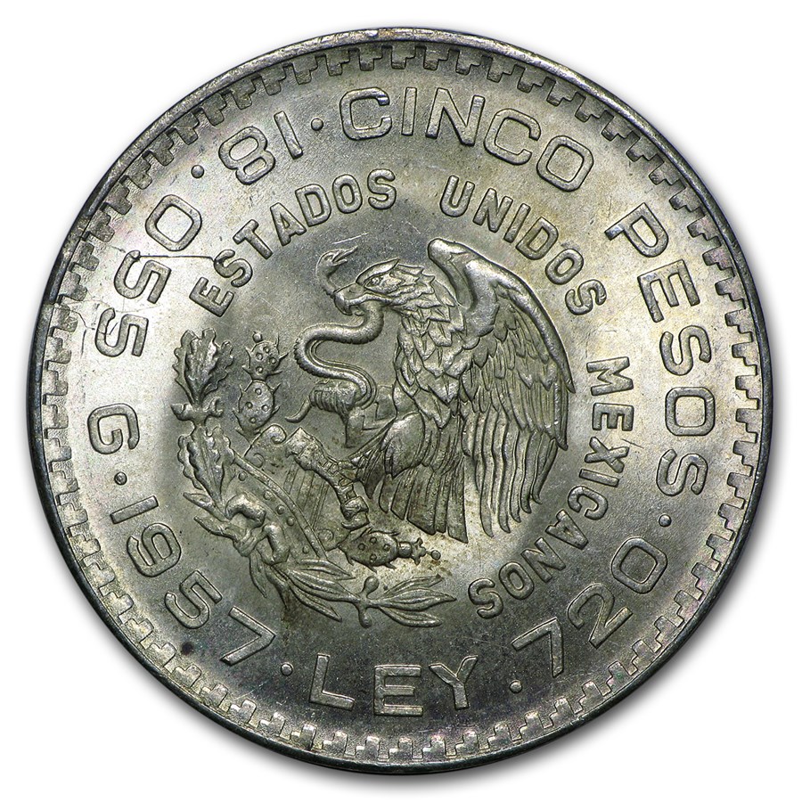 1957 Mexico Silver 5 Pesos Constitution XF/AU (ASW .4179 oz)