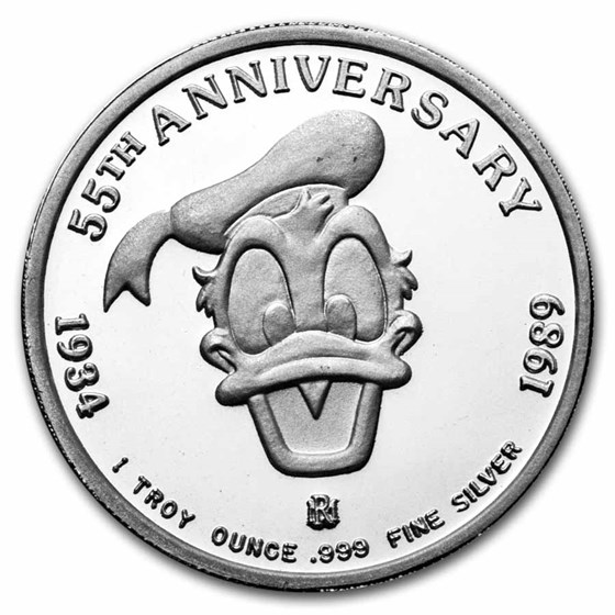 1990 1 oz Silver - Donald Duck - A Star is Hatched w/Box &amp; COA
