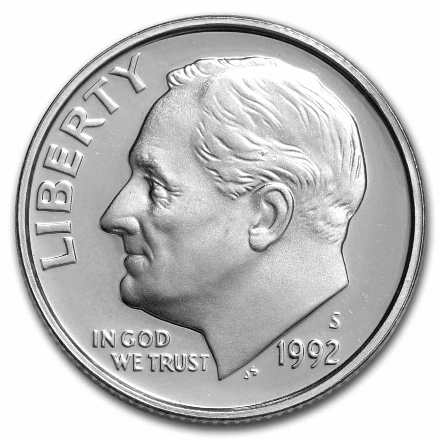 1992-S Roosevelt Dime 50-Coin Roll Proof (Silver)