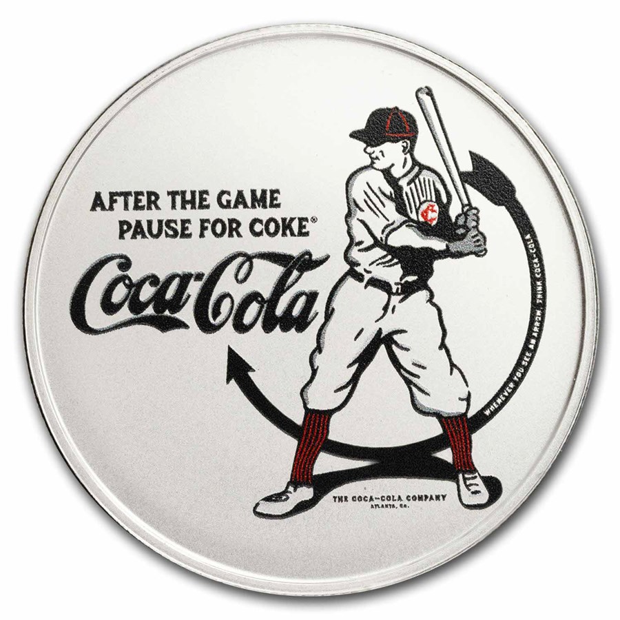 Coca-Cola® Vintage Batter Up 1 oz Silver Colorized Round in TEP