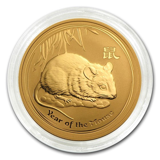 2008 Australia 1 oz Gold Lunar Mouse BU (Series II)