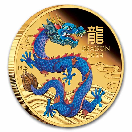 2024 Australia 1 oz Gold Lunar Dragon PF (Colorized, Box &amp; COA)