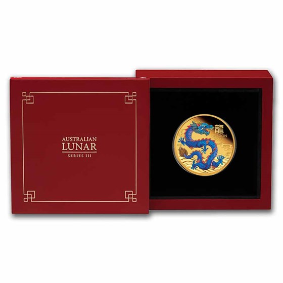 2024 Australia 1 oz Gold Lunar Dragon PF (Colorized, Box &amp; COA)