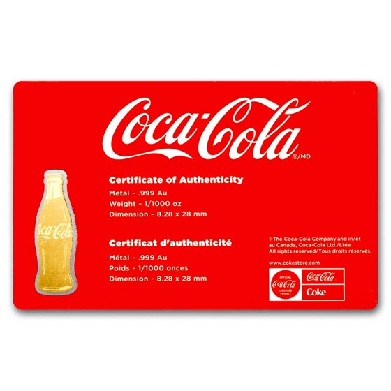 Coca-Cola® 1/1000 oz Gold Shaped Bottle in Card