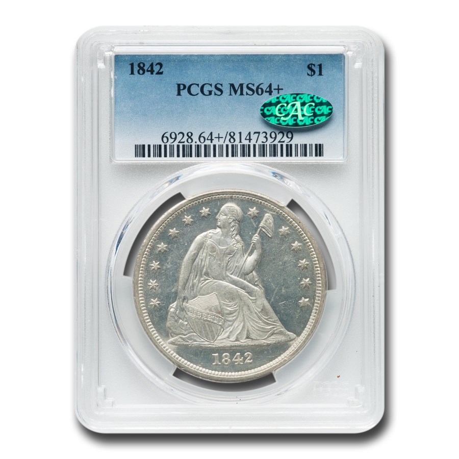 1842 Liberty Seated Dollar MS-64+ PCGS CAC